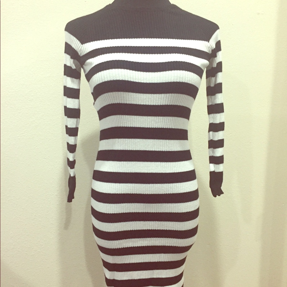 JustFab Black & White Long Sleeve Dress